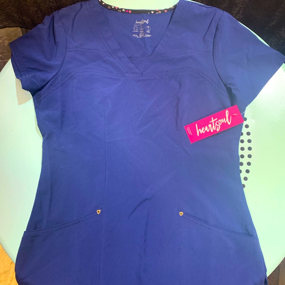 Heart soul Cobalt Blue Scrub Scrubs Top Small NWT New with Tags ๐ท - Picture 2 of 7